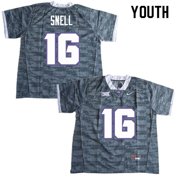 Youth #16 Kenedy Snell TCU Horned Frogs College Football Jerseys Sale-Gray